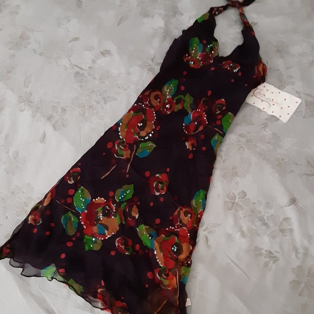 Cherise- plum floral print georgette dress with sequin detail  kids size 7